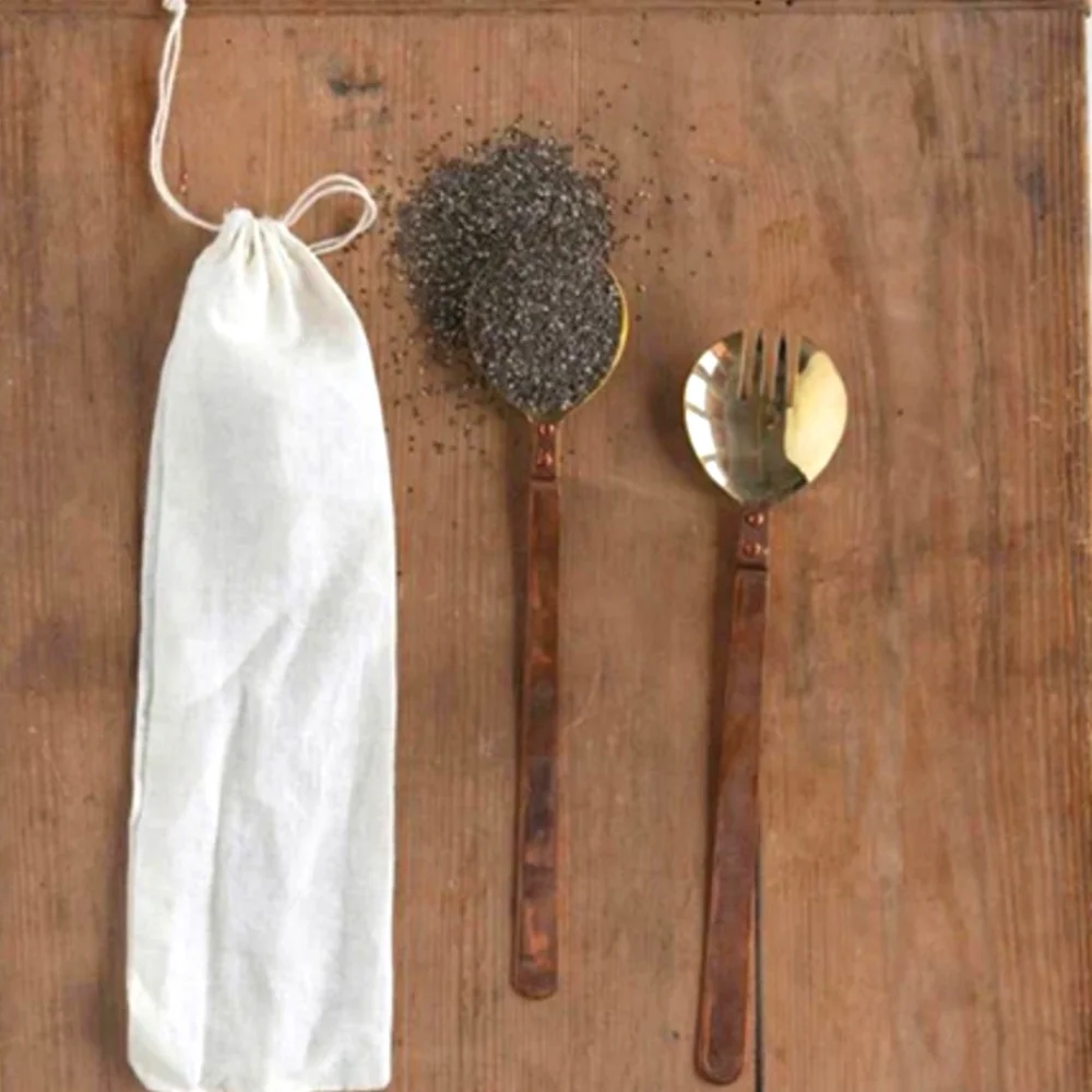 NWT Copper & Brass Salad Servers Set with Drawstring Bag
